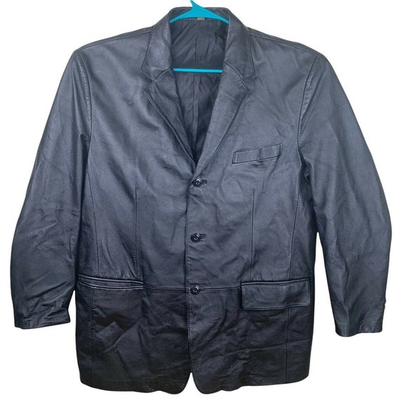 J. Ferrar Men’s black genuine Blazer Leather Jacket Coat  Size L super soft - Picture 1 of 9